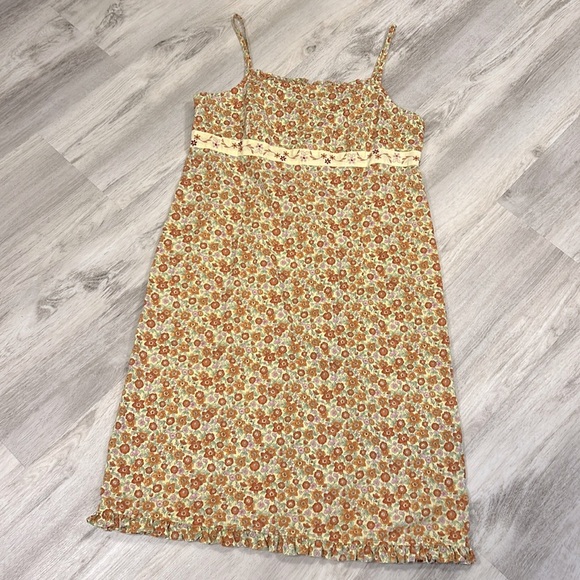 Vintage AE 90s Y2K Cottagecore Floral Print Embroidered Strappy Cotton Sun Dress - Picture 1 of 7